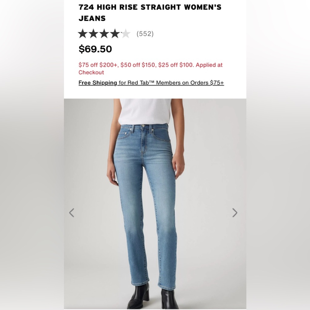 Levi's 724 High Rise Straight Light Blue Jeans size 27